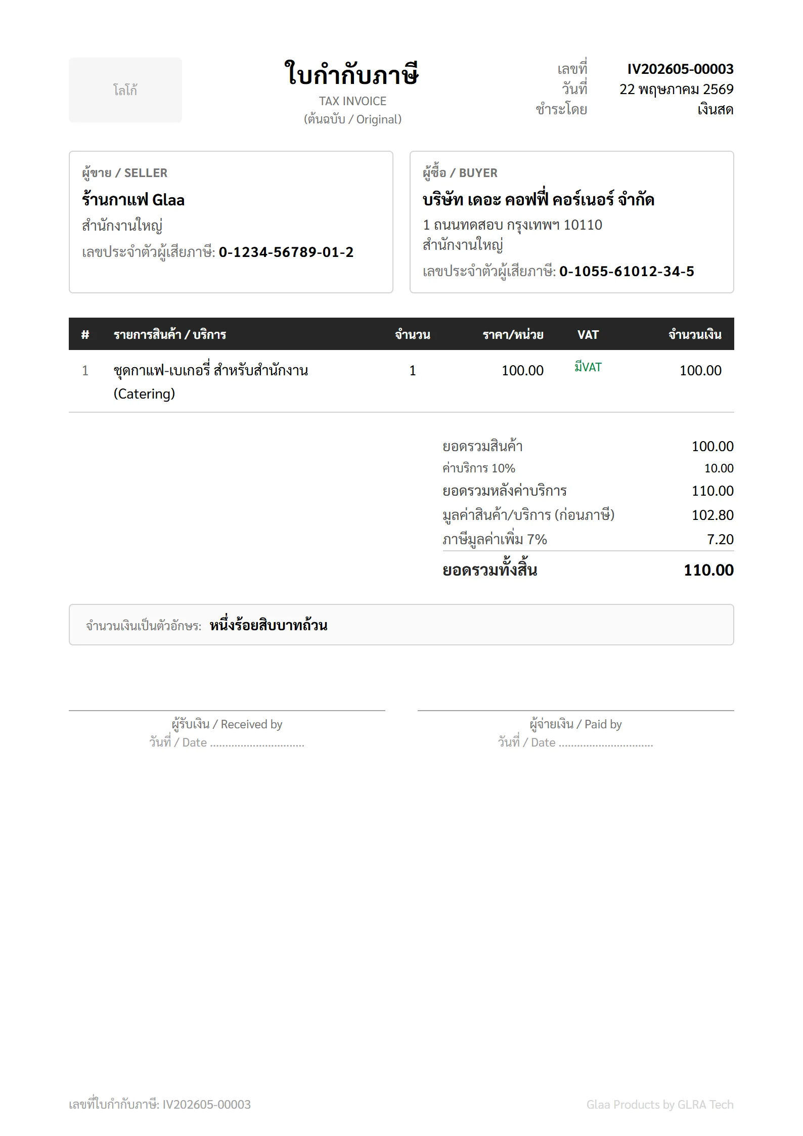 ใบกำกับภาษีเต็มรูปแบบ ถูกต้องตามกฎหมาย